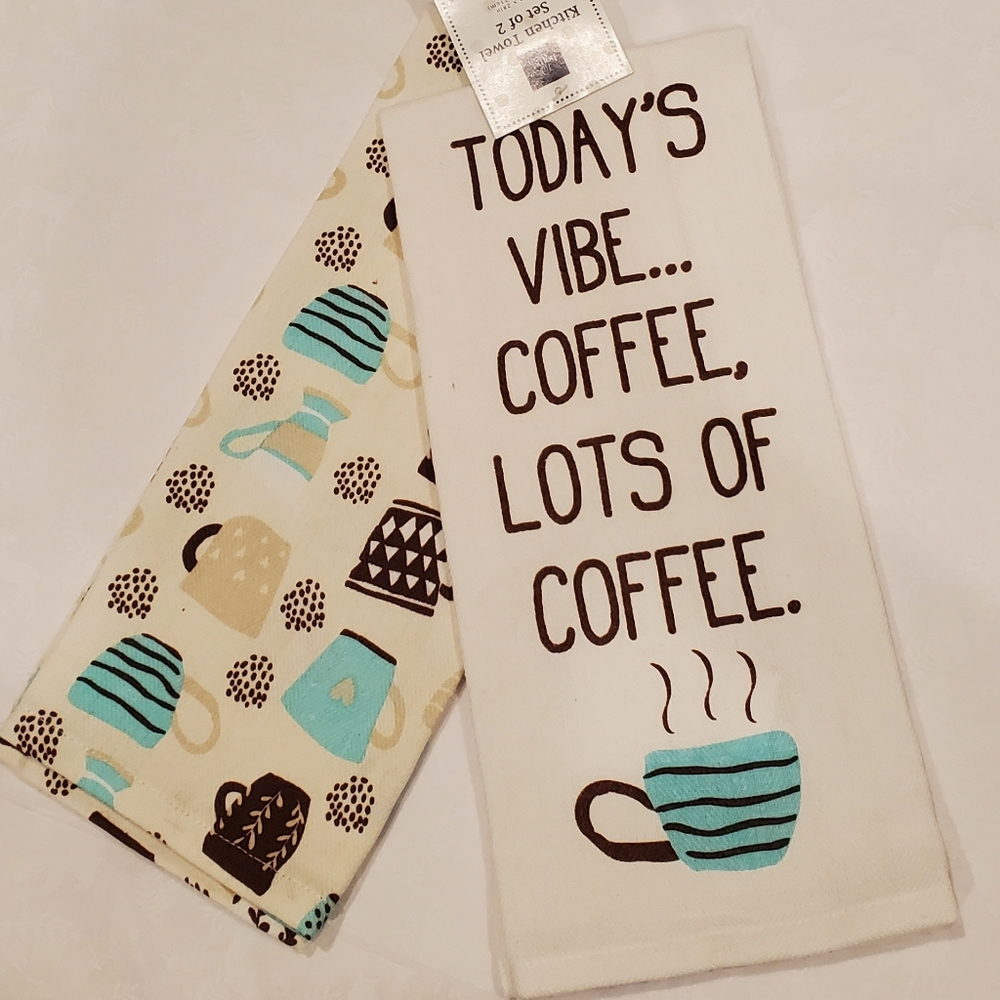 💕☕NWT Home Wear coffee tea/kitchen towels set of two